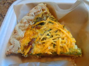 Broccoli Cheddar quiche slice vegan at Birch Cafe in Highland Heights