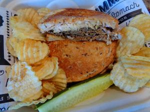 Halfway to St. Patrick's Day Special Reuben Sandwich. Vegan. Feed Your Head Corn'd Beef, rye bread, house made Thousand Island dressing, sauerkraut, and cheese.  at Birch Cafe in Highland Heights