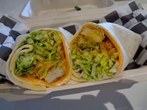 BBQ Chick’n Wrap. BBQ chicken tenders, lettuce, cheddar cheese, and ranch dressing wrapped in a tortilla. Choice of Carolina or Sweet Baby Ray's BBQ sauce. Carolina (mustard base) shown. Vegan. at Birch Cafe in Highland Heights