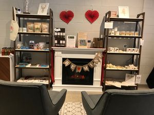 mini fireplace with soaps and snacks at Birch Cafe in Highland Heights