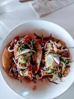 Fish tacos - made with coconut! Amazing!! at The Village in San Diego