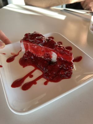 Cheesecake with raspberry compote  at The Village in San Diego