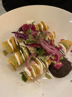 Chorizo Roll Tacos — too pretty to eat! at The Village in San Diego