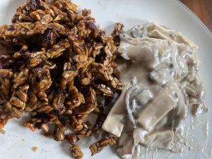 Crunchy tempeh and cashew cheese tofu dish at Dua Umalas in Kuta