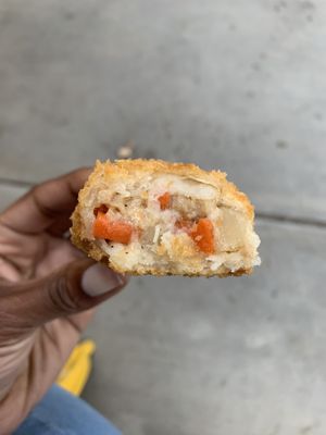 Inside of Indonesian croquettes  at Loving Hut in Redlands