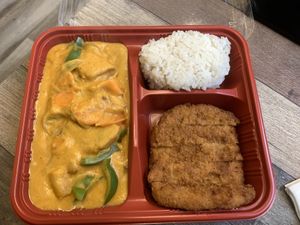 Katsu curry with white rice   at Loving Hut in Redlands