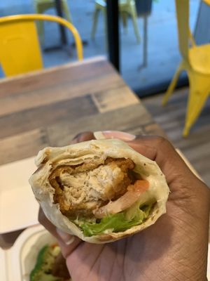 Mini vegan chik’n tender wrap   at Loving Hut in Redlands
