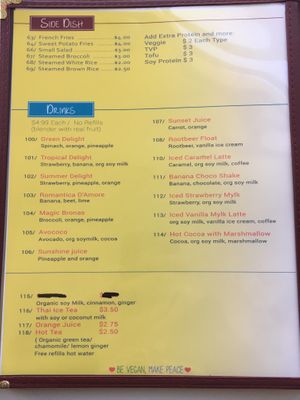 Menu - Sides and Drinks at Loving Hut in Redlands