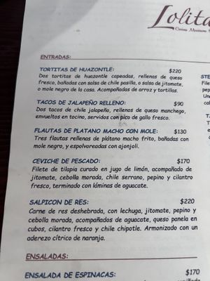 Menu  at Lolita in San Miguel De Allende