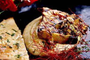 Amazing Specials created throughout the week. 
This is vegan and gluten-free dish of grilled eggplant over polenta.  at RubyJoy's in San Miguel De Allende