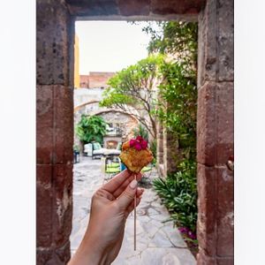 Small-bite appetizers are perfect for a cocktail party. In photo - vegan and gluten-free zucchini ravioli filled wit porcini mushrooms finished with black truffle oil.  at RubyJoy's in San Miguel De Allende