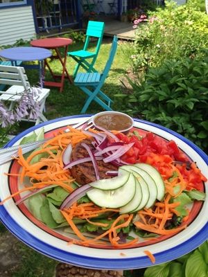 Sunshine burger plate at Greens N Grains in Egg Harbor