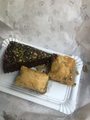 Vegan and gluten-free chocolate cake, and vegan baklava   at Nujaila in Granada