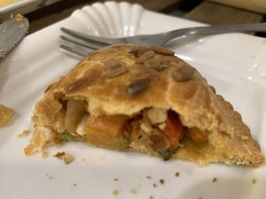 Inside vegan empanada  at Nujaila in Granada