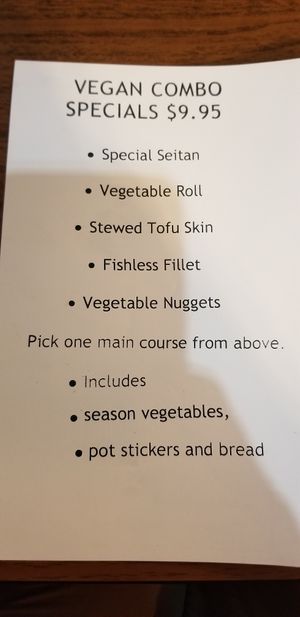 Vegan combo menu.  at Fei's Cafe in Albuquerque