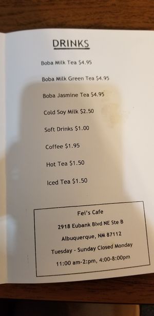 Drinks at Fei's Cafe in Albuquerque