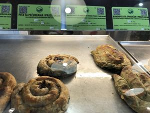 Clearly labeled options  at Kljuch Bakery in Belgrade