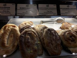 vegan pitas at Kljuch Bakery in Belgrade