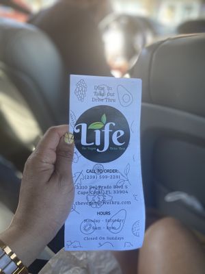 Thank you!!! at Life - The Vegan Drive Thru in Cape Coral