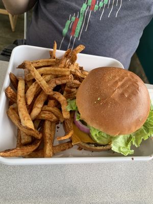 Bacon Cheezeburger and Fries  at Life - The Vegan Drive Thru in Cape Coral