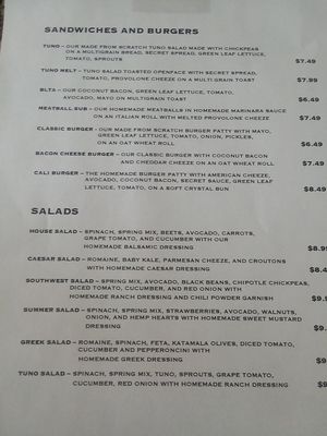 Menu showing vegan sandwiches and burgers at Life - The Vegan Drive Thru in Cape Coral