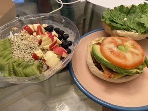 Blue bowl and cali burger  at Life - The Vegan Drive Thru in Cape Coral