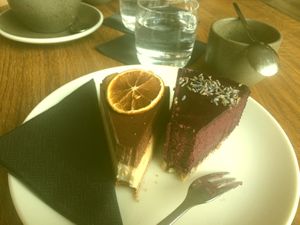 Cashew cakes: gingerbread flavour (it's Toruń after all) and chocolate and lavender flavour. at Bread House in Torun