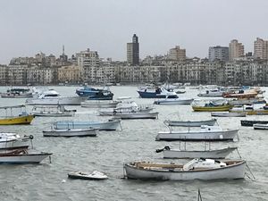 View of Alexandria Harbour from the restaurant.  at Sidra By The Citadel in Alexandria