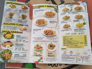 The menu. Green V for adaptable dishes at Padthaiwok in Gran Canaria