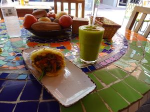 Vegan arepa at La Bohème in Willemstad