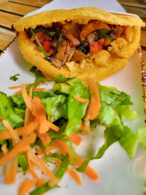 The grilled vegetable vegan option, sauce side served with it is not vegan at La Bohème in Willemstad