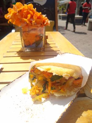 Vegan Arepa with grilled vegetables at La Bohème in Willemstad