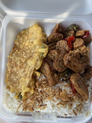 Fried Tempe & spicy Tempe w/veggies & rice   at Tempe House in San Bernardino