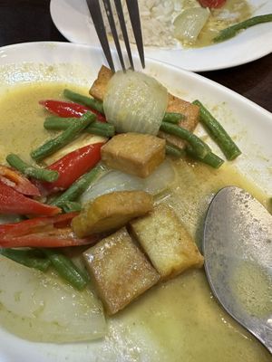 Green curry, so delicious I ate half before taking a photo !  at Eating Time in Koh Samui