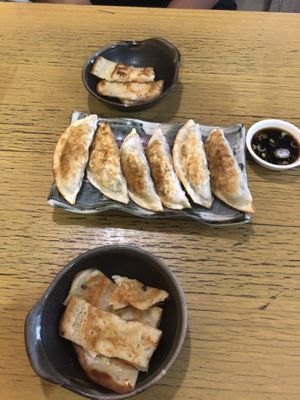 Vegan dumplings and on the house vegan vegetable pancake.  at Japanese Bento House in Wollongong