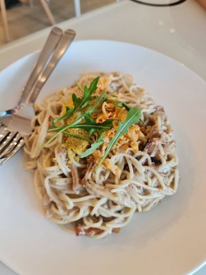 Truffle Mushroom Spaghetti  ~ 11/1/22 at Mong Cha Cha Cafe 夢茶茶 in Central Singapore