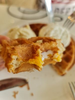 Waffle with Vegan cheese!!! YUMMY!! ~ 11/1/22 at Mong Cha Cha Cafe 夢茶茶 in Central Singapore