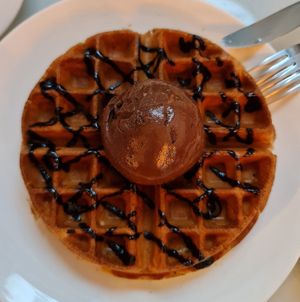 Waffle with Chocolate Ice cream ~ 31/5/22 at Mong Cha Cha Cafe 夢茶茶 in Central Singapore