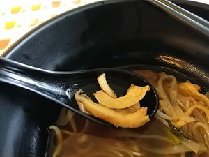 Slivers of 'chiken' in the Pholicious at Mong Cha Cha Cafe 夢茶茶 in Central Singapore
