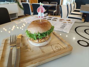 Chili Mayo Krab Burger is my favorite!😋 at Mong Cha Cha Cafe 夢茶茶 in Central Singapore