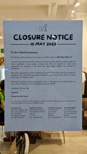 Closure notice - Permanently closed 10 May 2023 onwards at Mong Cha Cha Cafe 夢茶茶 in Central Singapore