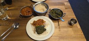 Vegan mushroom curry & saag, delicious. at Himalayan Cuisine in Frisco