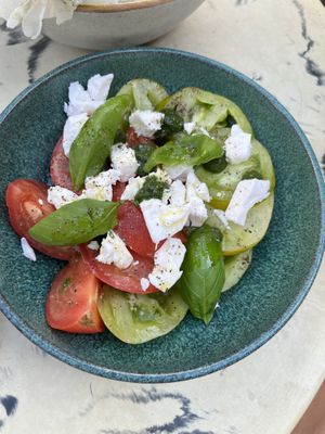 Tomatoes with vegan Feta   at Sesame in Chamonix-mont-blanc