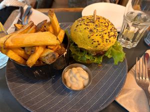 Homemade fries; homemade burger (one of the greats)  at Sesame in Chamonix-mont-blanc