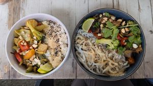 Curry and teriyaki non-chicken at Sesame in Chamonix-mont-blanc