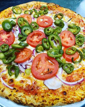 Customer Creation: Red Onion, Tomato and Jalapeno beauty at Ariela's Pizza & Kosher Kitchen in Las Vegas