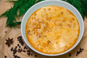 bean soup with coconut milk
 at Gulyaipole in St Petersburg