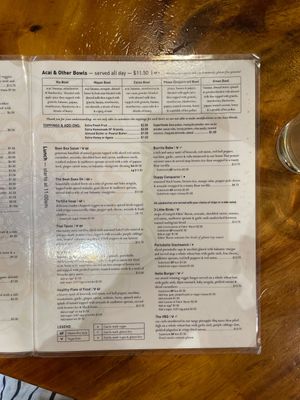 Menu at The Beet Box Cafe in Haleiwa