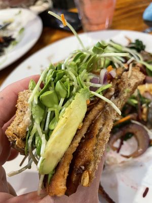 Sandwich with tempeh came with a salad  at The Beet Box Cafe in Haleiwa