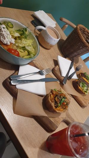 Nuts bowl, bruschetta, and quiche at Pilligreen in Minsk